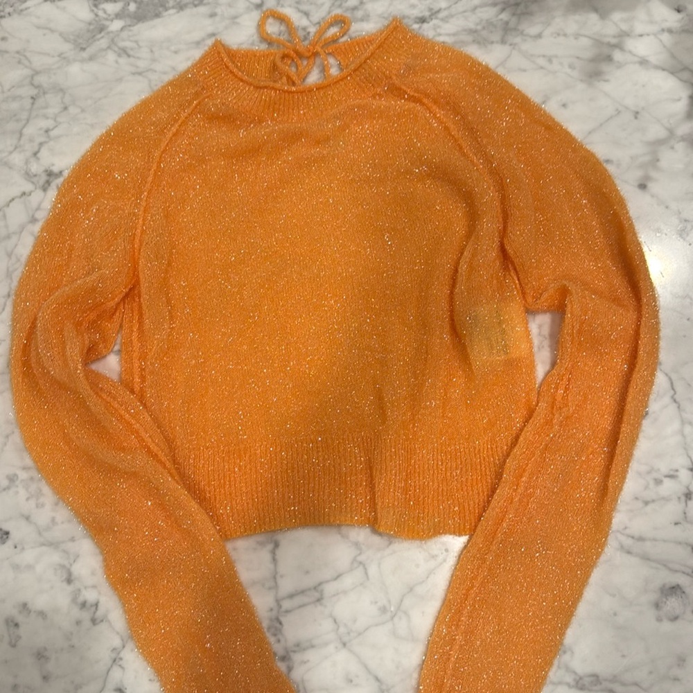 Acne Kalexis Metallic Knit Orange Glitter Sweater